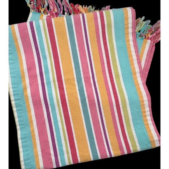 Pier 1 Table Runner Lot 2 Multicolored Striped Tassels Fringed 72" Bright Pink - Picture 11 of 14